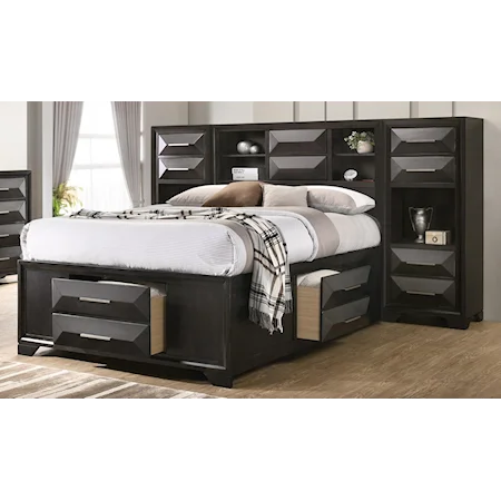 Casual King Pier Bed with Shelves and Storage Drawers